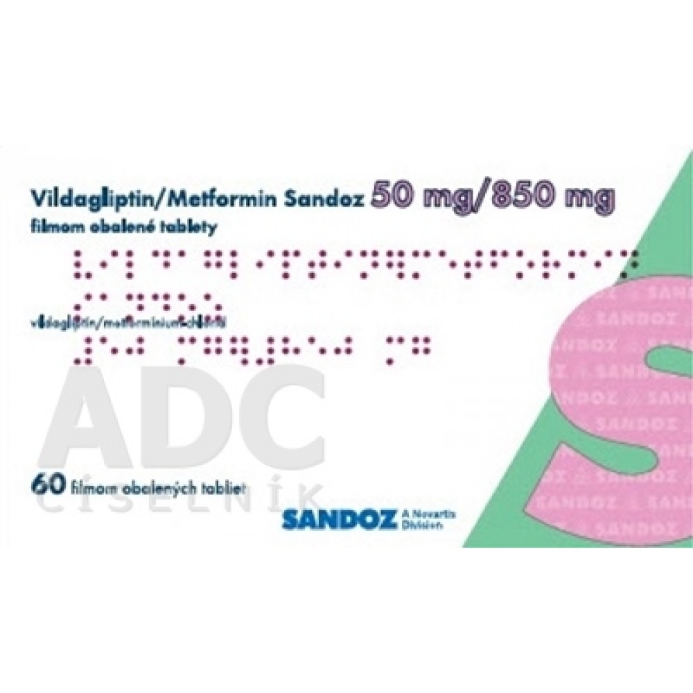 Вилдаглиптин/Метформин (Vildagliptin/Metformin) Sandoz 50 мг/850 мг, 60 таблеток